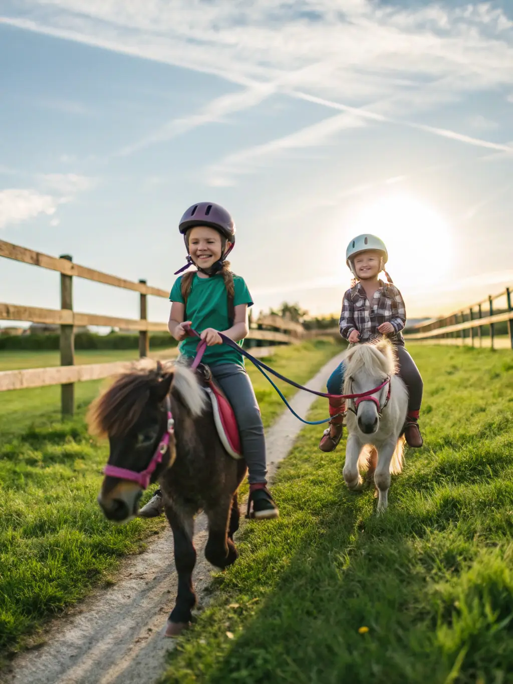 A vibrant photo of children participating in a pony riding session at CAVAL 'AUNIS, showcasing the joy and accessibility of equestrian activities for young participants.